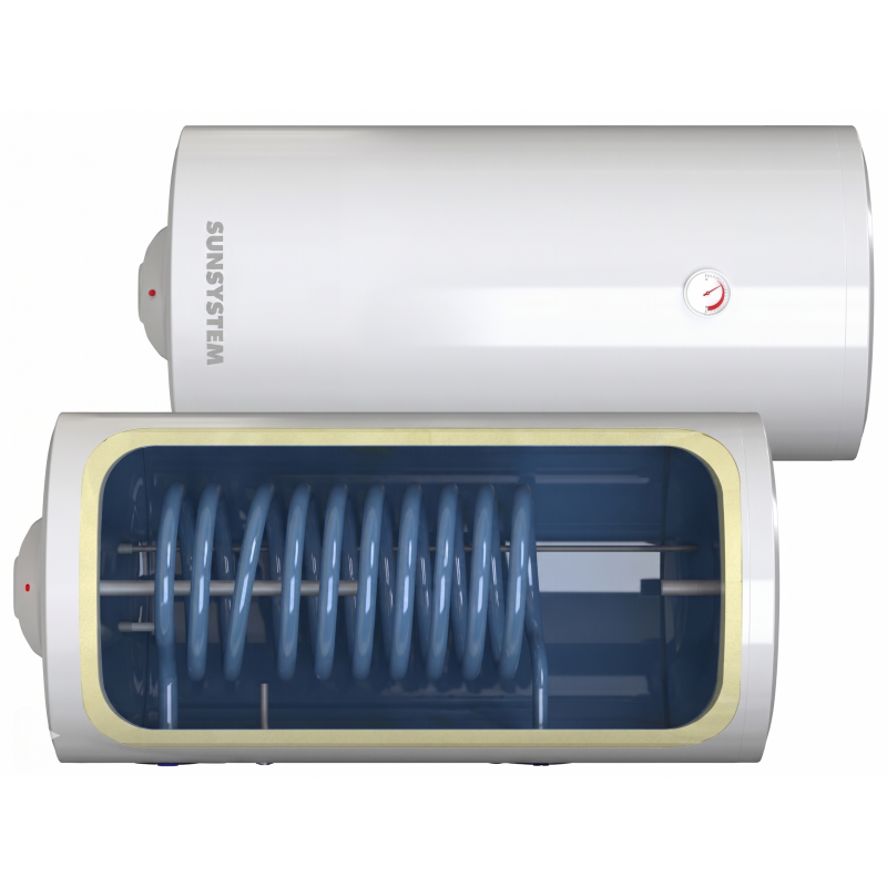Хоризонтален бойлер Sunsystem 150 л, една серпентина, емайлиран, ляв Хоризонтален бойлер Sunsystem 150 л, една серпентина, емайлиран, ляв