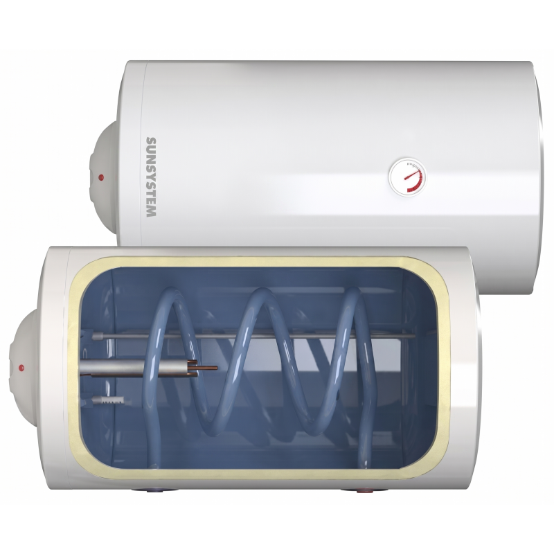 Хоризонтален бойлер Sunsystem 80 л, една серпентина, емайлиран, ляв Хоризонтален бойлер Sunsystem 80 л, една серпентина, емайлиран, ляв